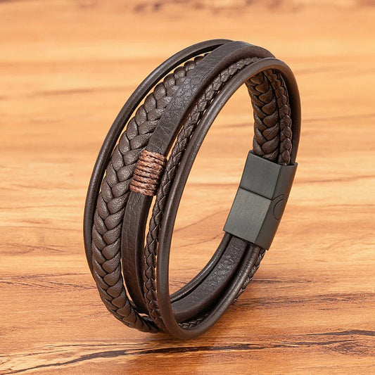 Men's woven leather bracelet
