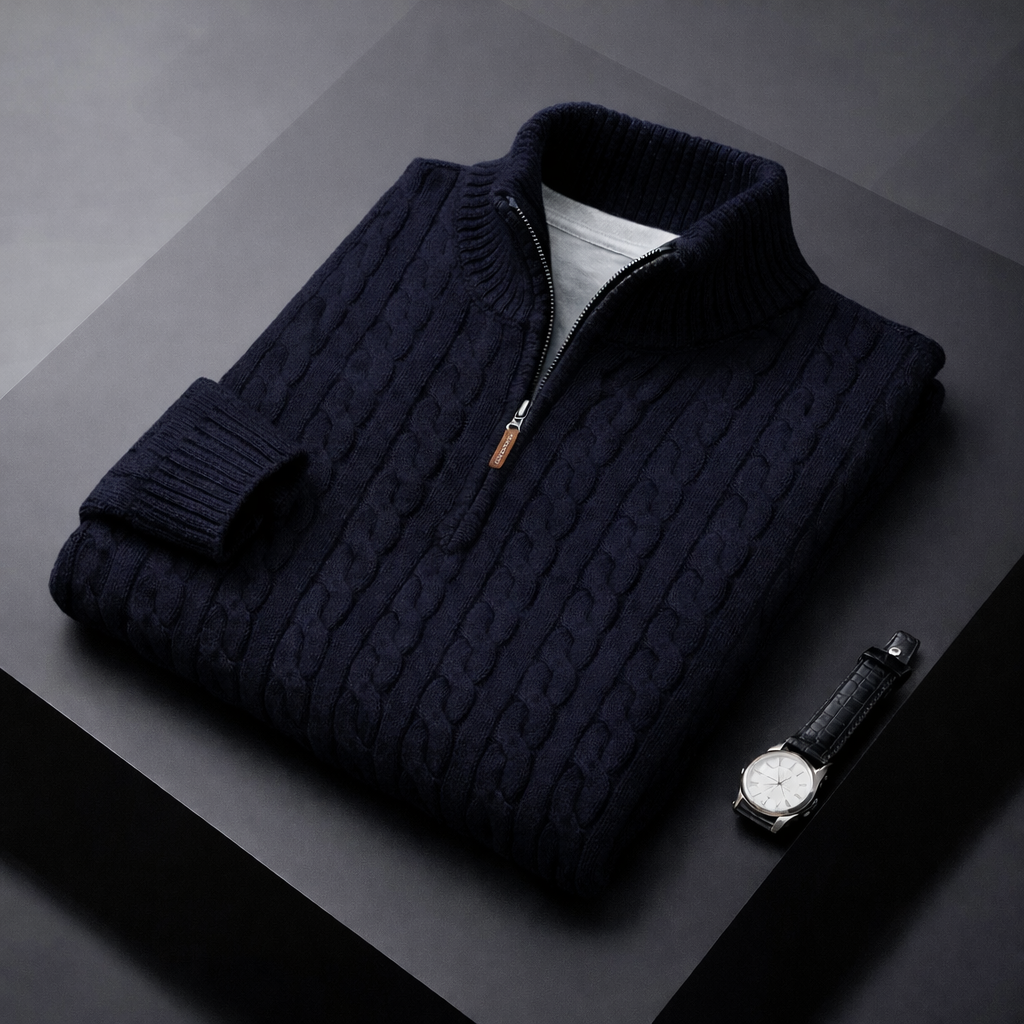 LION I Maglione in maglia a trecce con mezza zip