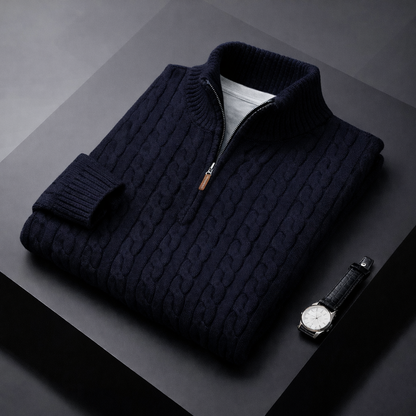 LION I Maglione in maglia a trecce con mezza zip