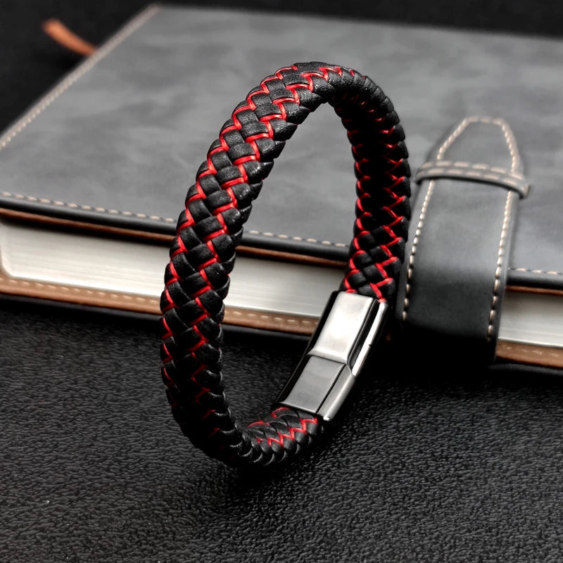 Men's braided leather bracelet