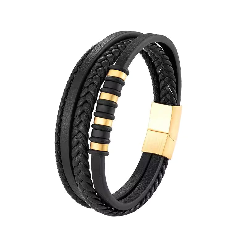Classic multi-layered leather bracelet