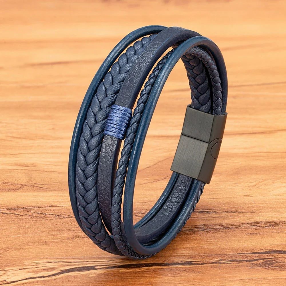 Men's woven leather bracelet 