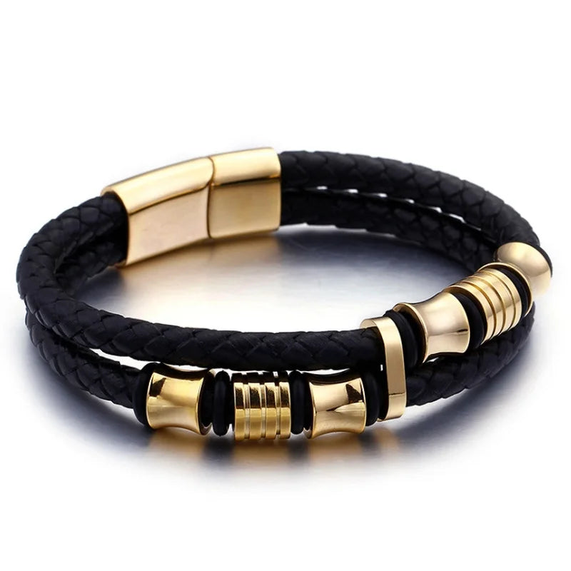 Classic multi-layered leather bracelet