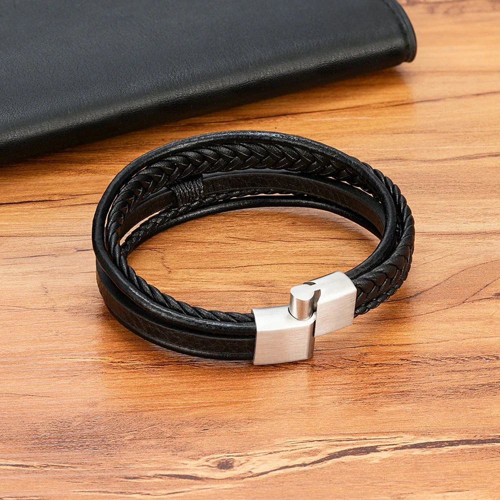 Men's woven leather bracelet 