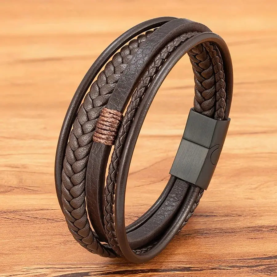 Men's woven leather bracelet 
