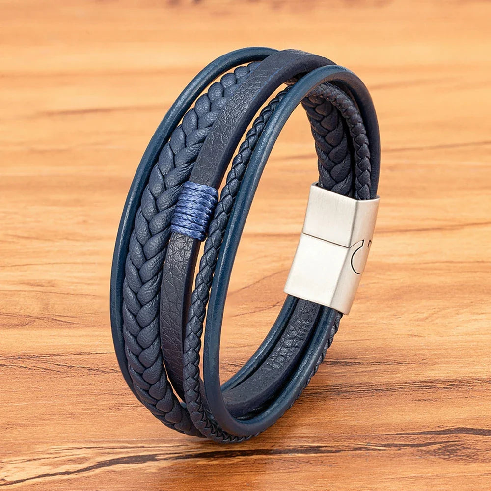 Men's woven leather bracelet 