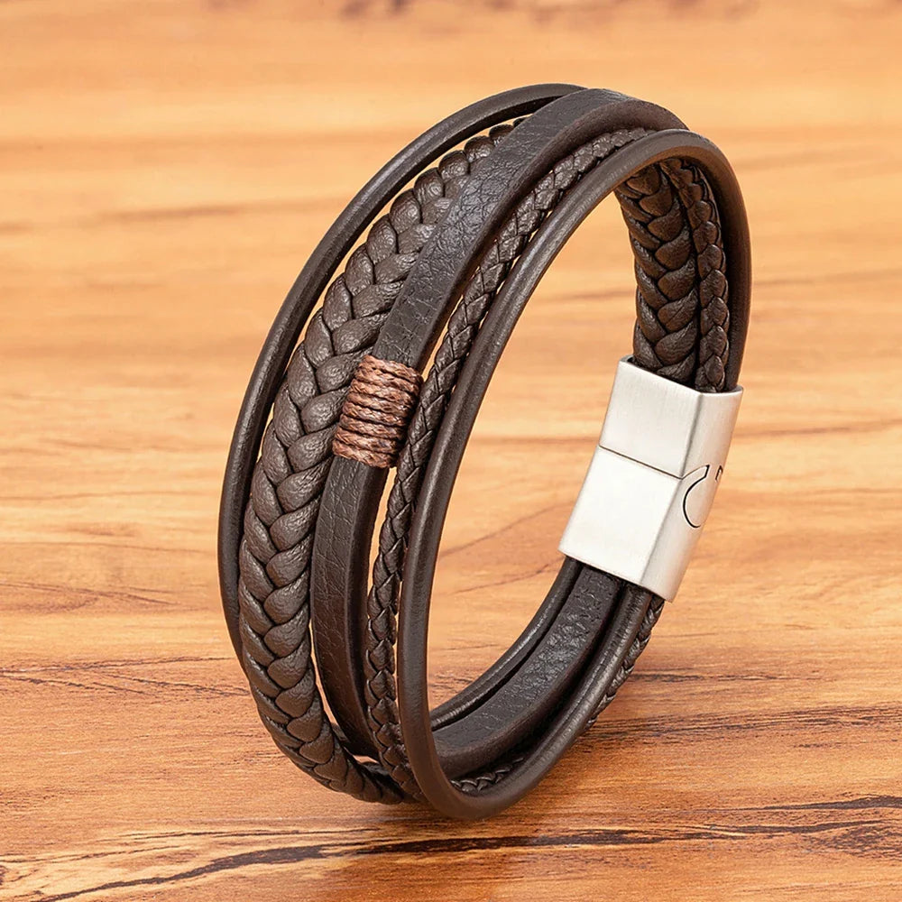 Men's woven leather bracelet 