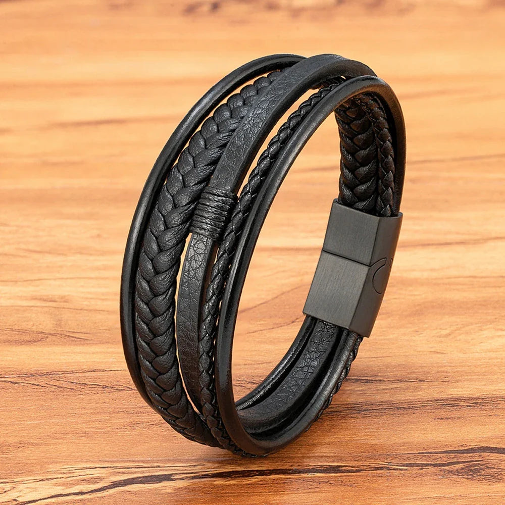 Men's woven leather bracelet 