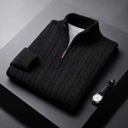 LION I Maglione in maglia a trecce con mezza zip