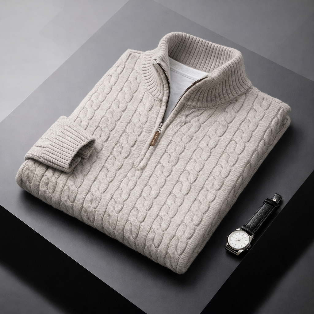 LION I Maglione in maglia a trecce con mezza zip