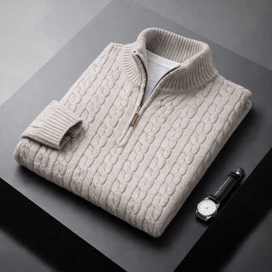 LION I Maglione in maglia a trecce con mezza zip